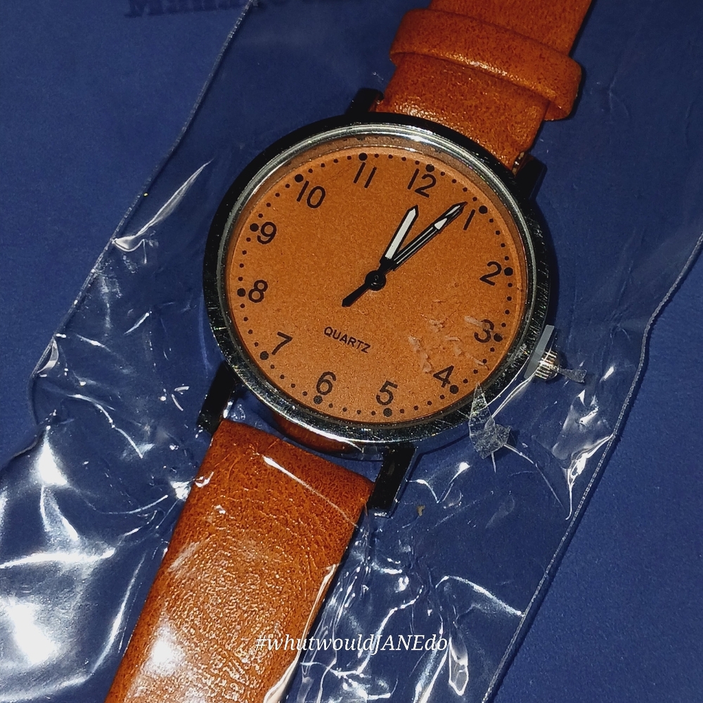 Orange Quartz Watch with PU Leather Strap NWT
